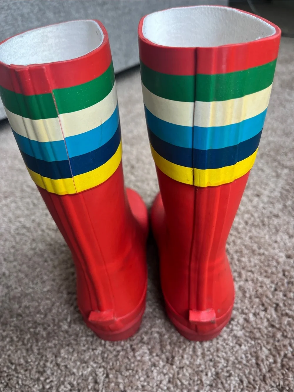 Mini Boden Red Kids Rain Boots with Multicolor Stripes